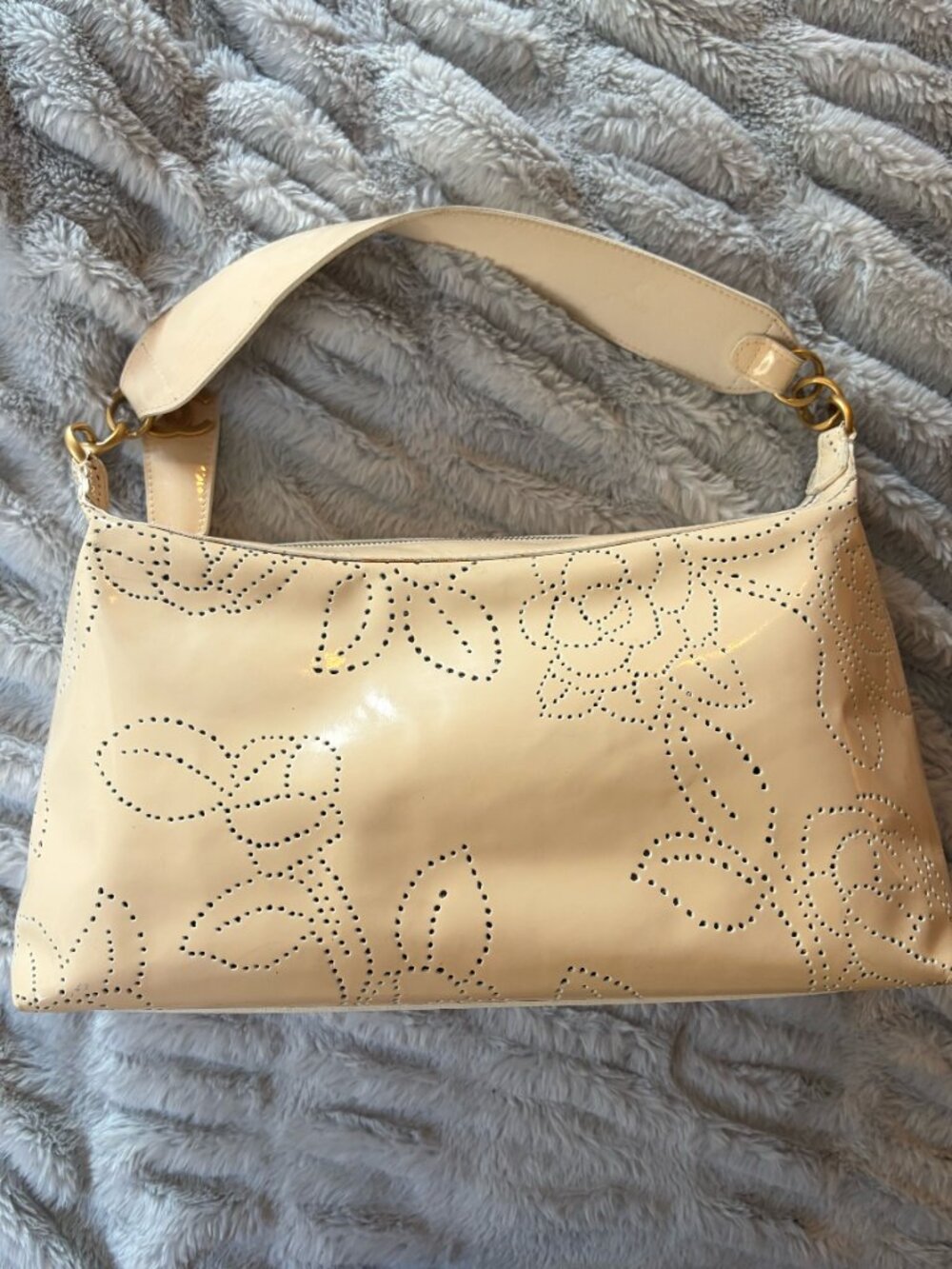 Vintage Chanel Patent Camelia Perforated hobo shoulder bag